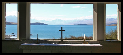 Lake Tekapo from the Church of the Good Shepherd