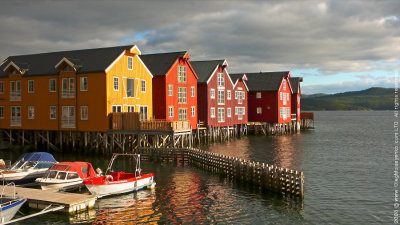 A Huddle of Painted Wooden Buildings on Namsos's Waterfront