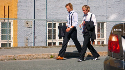 Two Young Men Walk Down the Street, Trondheim