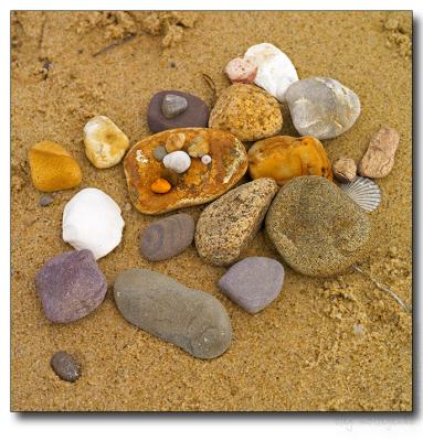 Shells, stones and sand