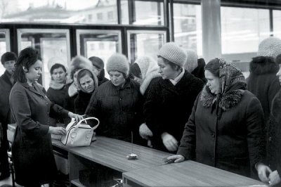 At store, Arbat, Moscow, USSR, 1972