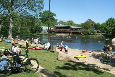 This section is for flatwater paddling , water polo, and bar in background