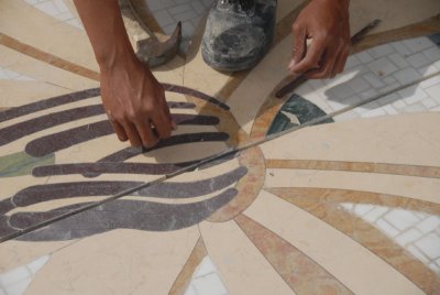 Marble flooring, hand-inlaid