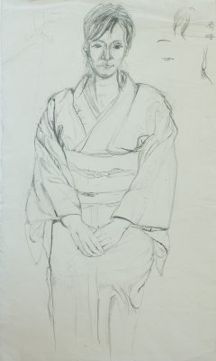 sketch of my fourth Japanese host mother, in kimono