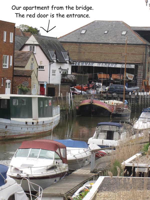 A view of our apartment from the Barbican bridge upstream.