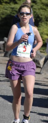 Rachel Dowling of Philadelphia running the Pocatello Marathon - nearing Finish Line smallfile _DSC0491.jpg