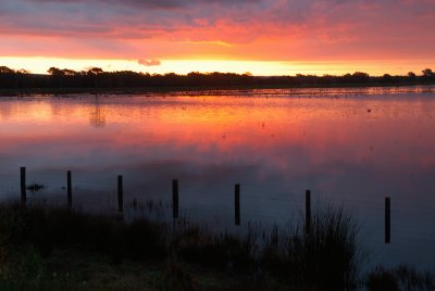 Sunset on floodwaters