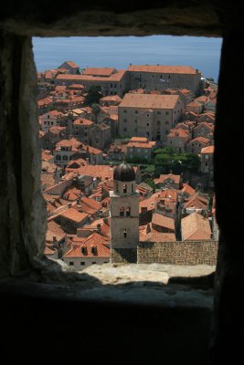 view through a small window in the Tower Mineta