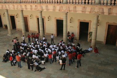 school group, Alhondiga courtyard