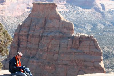 Chimping in front of Independence Rock