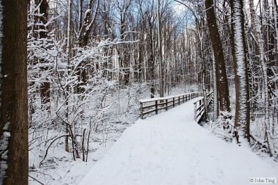 Snow covered trail at Tinker Nature Center
