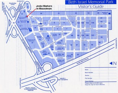 Map of Beth Israel Cemetery showing location of markers