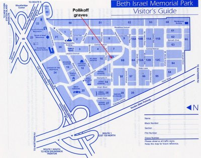 Map of Beth Israel Cemetery showing Pollikoff graves