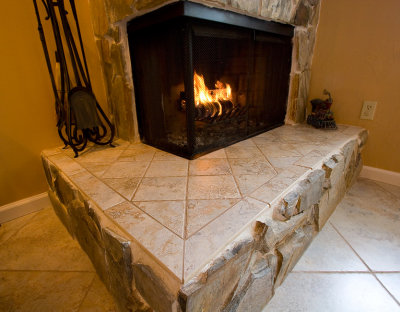 Tile around fireplace