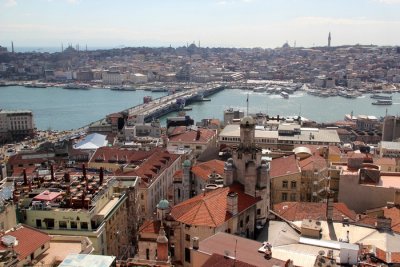 Galata bridge and Halic pier from Galata Tower