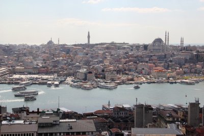 Halic pier and Suleymaniya mosque from Galata Tower