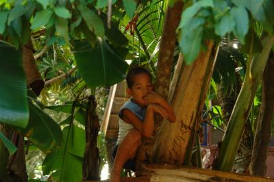 brother/17/ and sister at the end of Rob's driveway... in their banana tree play house