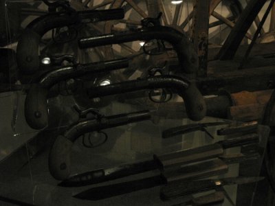 Pistols and knifes.