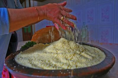 Making couscous,my mum