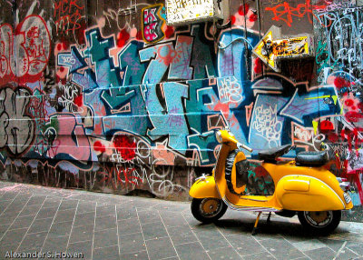 Yellow scooter in a Melbourne lane