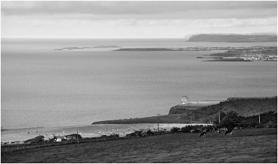 A farm, Mussenden Temple, Portstewart, Portrush, the Giants Causeway and - if you look very well - Rathlin Island