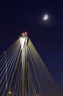 Moon over the Clark Bridge at sunset