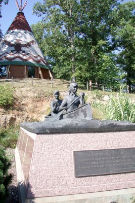 Sculpture at entrance to Trout Lodge
