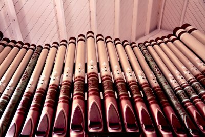 Painted row of organ pipes