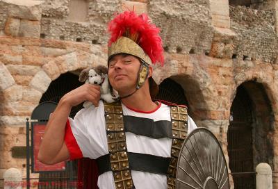 Boyd posing with a Roman soldier in Verona