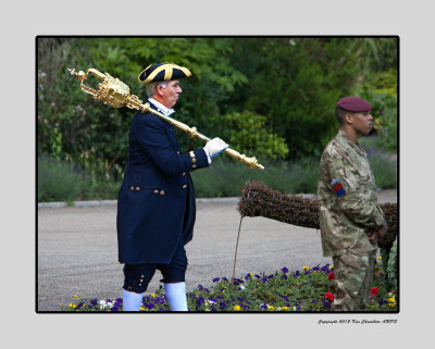 The Town Sergeant leads the Civic Procession from the Town Hall to Holly trees