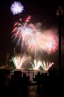 A red, white and blue burst