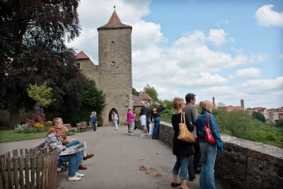 Tourists viewing Rothenburg from the garden wall