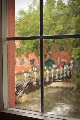 watercolor view through my textured hotel window