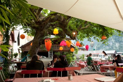 colorful lanterns at the lakeside restaurant