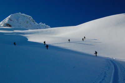 spaced out 10 meters up the glacier