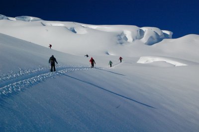 spaced out 10 meters up the glacier