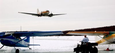 DC-3 N777YA low pass Seymour Lake Spring Fly-in