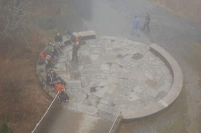 Hikers at the base of Clingman's Dome tower.