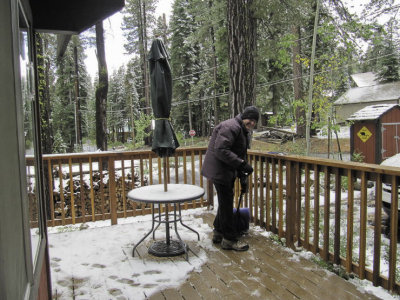 Denny shoveling snow.