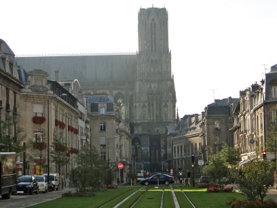 Streetcar tracks leading toward the cethedral