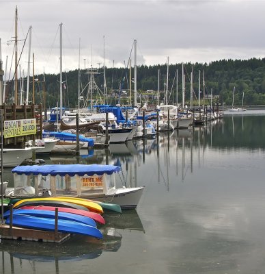 Colorful boats in Poulsbo Harbor