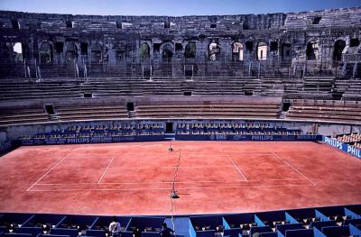 Tennis at a Roman colosseum, Nmes