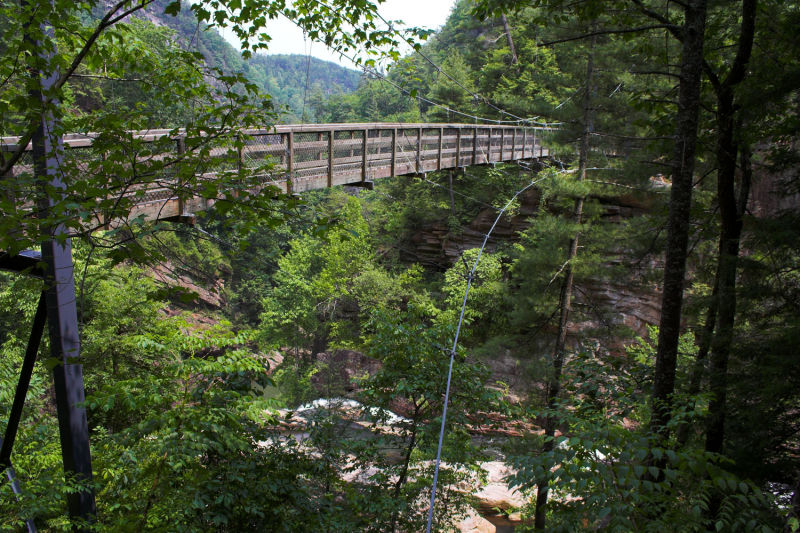Suspension bridge over Hurricane Falls in the Tallulah Gorge