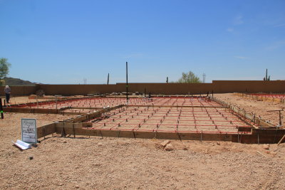 Rebar in position for the post-tensioned slab