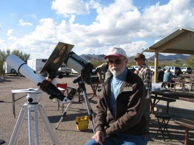 Bill Dellinges at his Lunt Ha (hydrogen-alpha) solar telescope