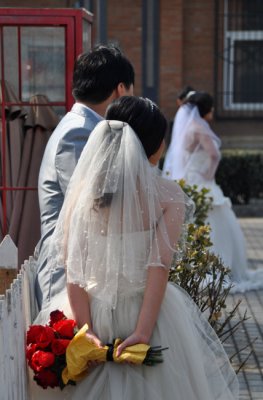 Lining up for wedding photos
