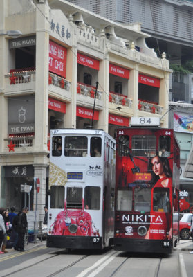 Trams passing in Wanchai H.Kong
