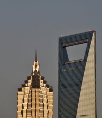 Tops of the two Hyatt Hotels in Pudong