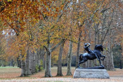 Cecil Rhodes memorial amidst falling leaves