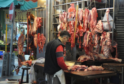 Traditional butcher at Tai Wo Street